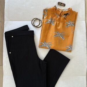 Women’s Mustard Palm Tree Print Sleeveless Top